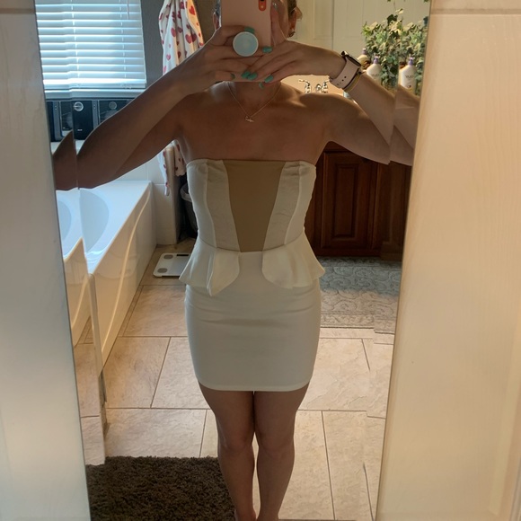 White Strapless Charlotte Russe Peplum Dress - Picture 3 of 5